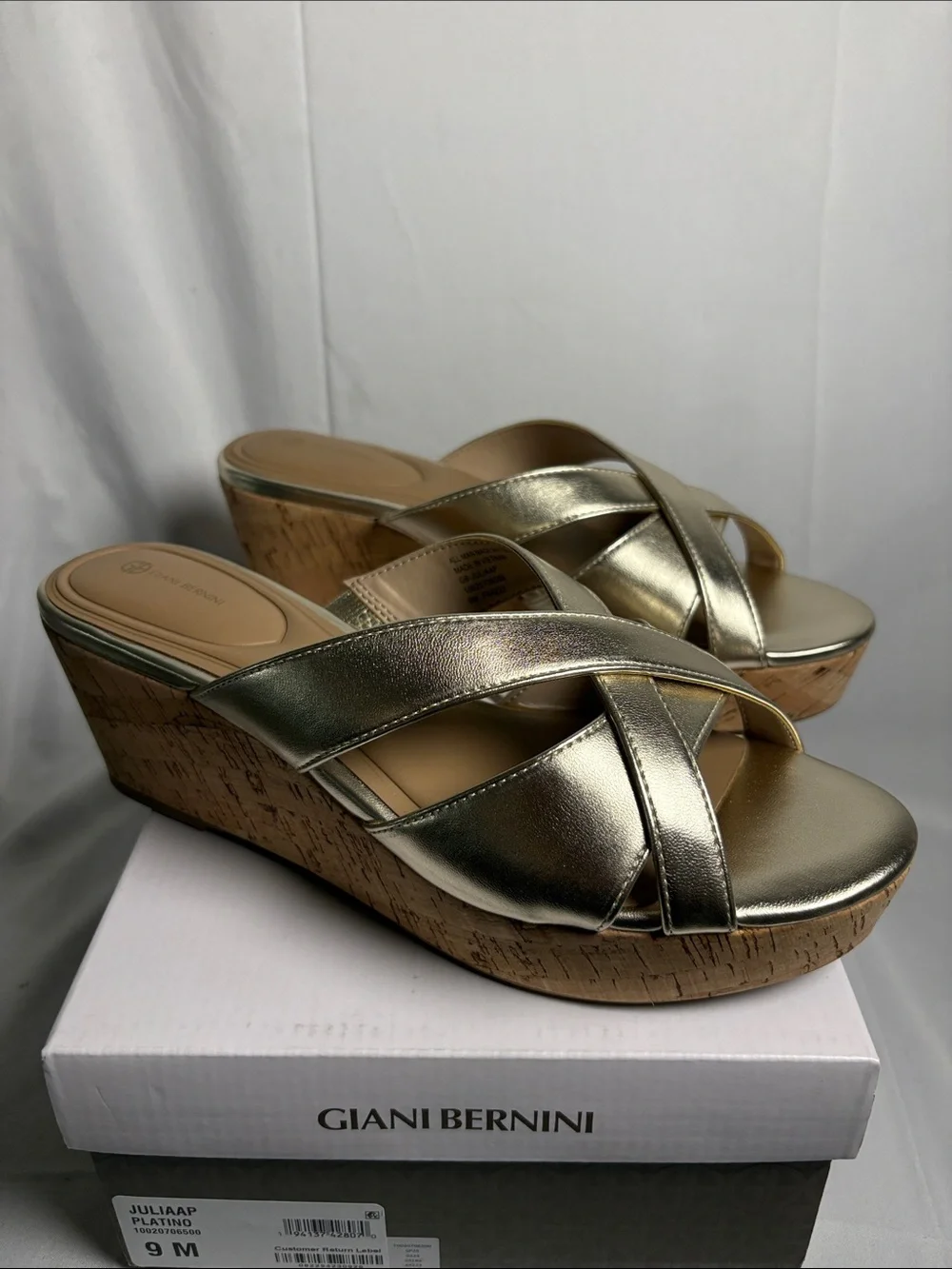 Giani Bernini Metallic Gold Cork Platform Slide Sandals size 9